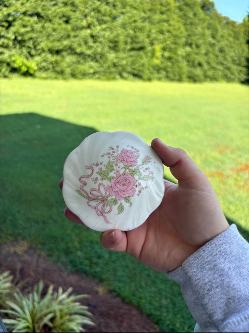Vintage Floral Porcelain Trinket Dish - Pink Rose Motif